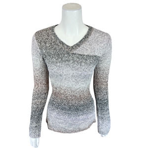 LOGO by Lori Goldstein Ombre' Stripe V-Neck Sweater Thunder Grey XX-Small Size
